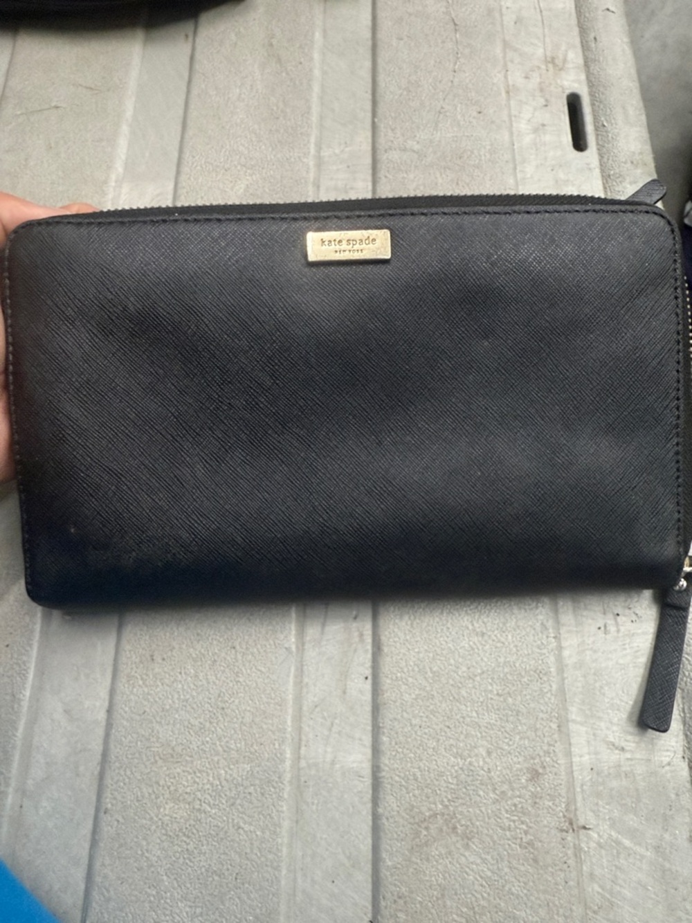 kate spade Black Saffiano Zip Around Wallet